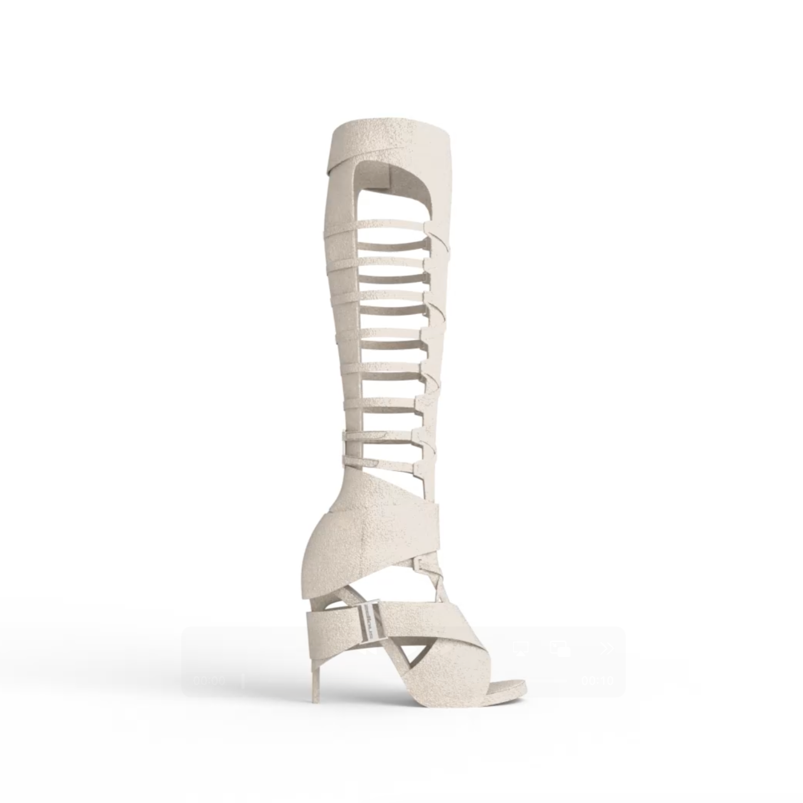 White high-heeled sandal with cut-out design on a white background