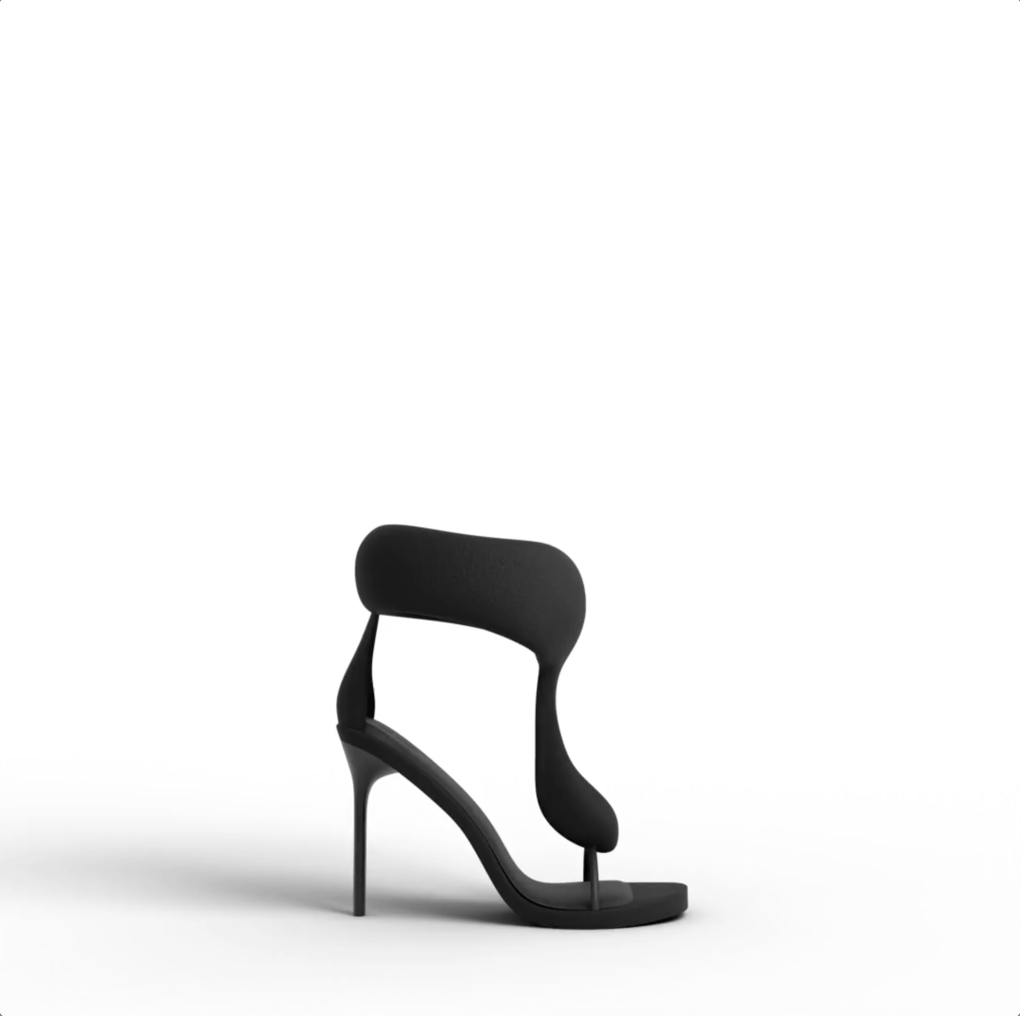 Black high-heeled shoe on a white background